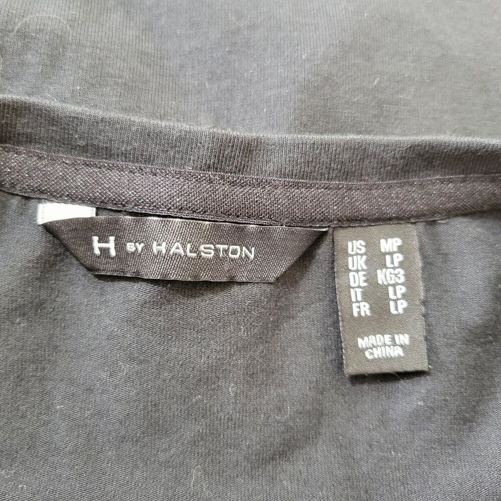 H by Halston Black Short Sleeve Mid-Length T-Shirt Dress with Matte Satin Trim - Picture 4 of 5